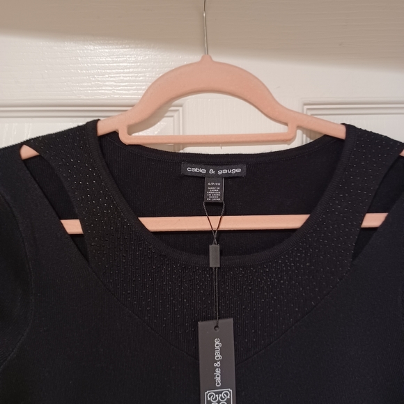 CABLE & GAUGE RHINESTONES SPARKLY BODYCON SWEATER DRESS CUT SHOULDER - Picture 8 of 10